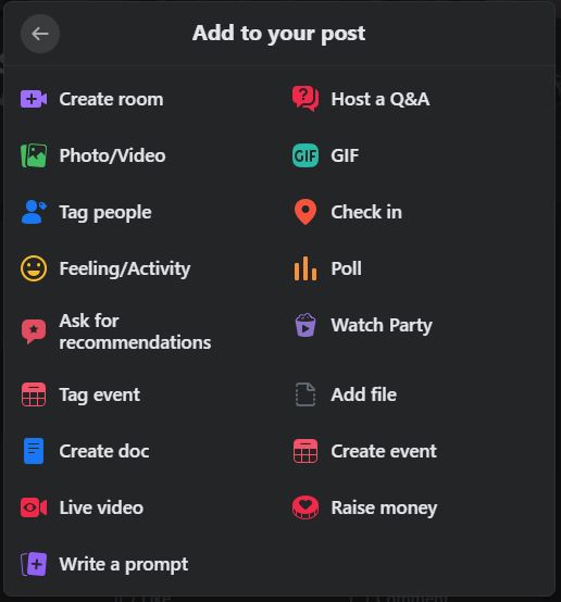 screenshot of the add to post menu