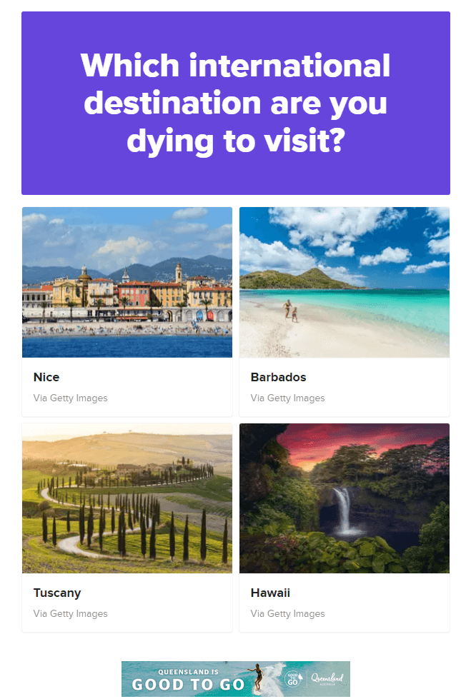 BuzzFeed quiz example with four images of different landscapes