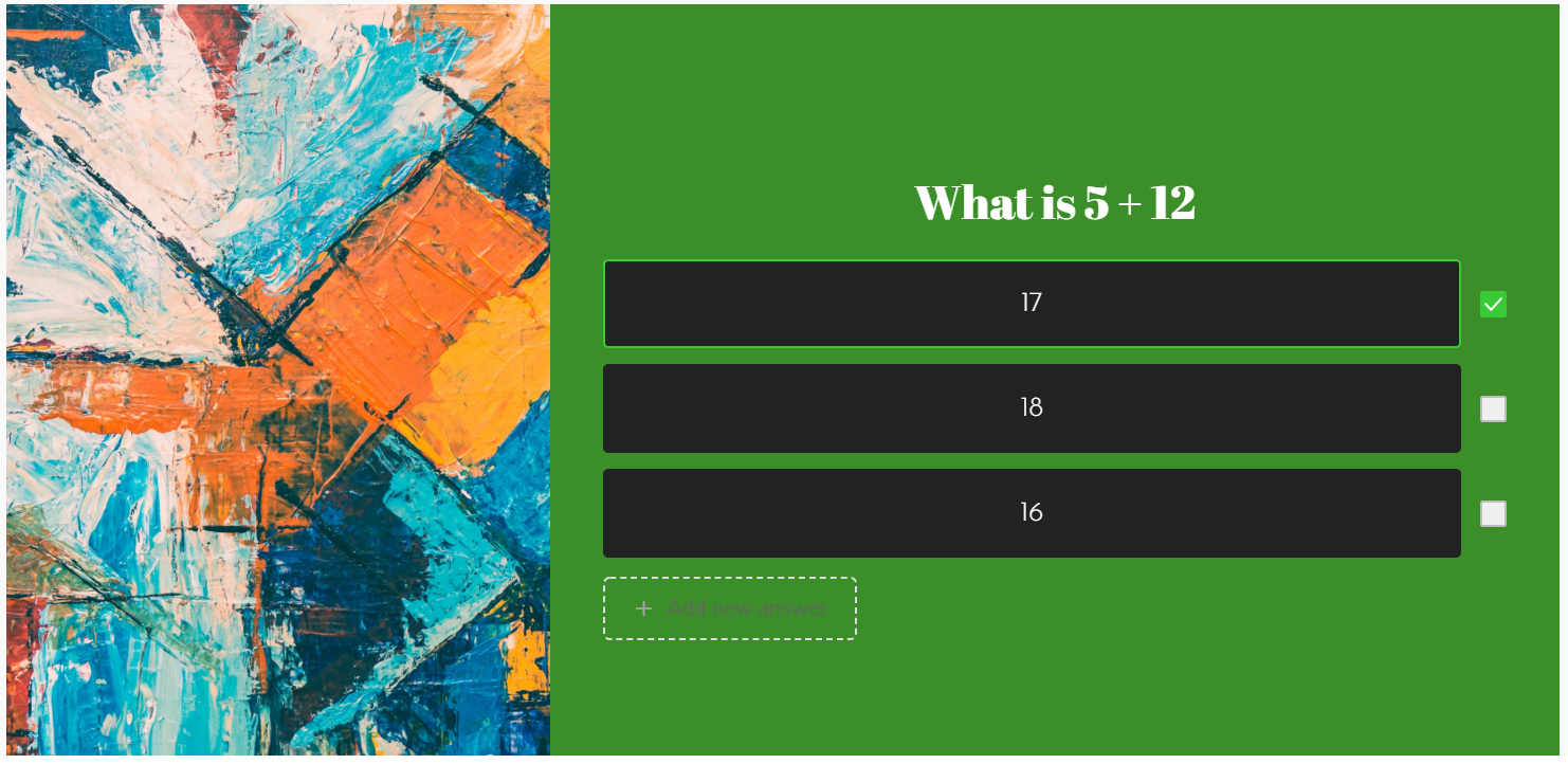 ranking checkbox example screenshot of three answers and background image