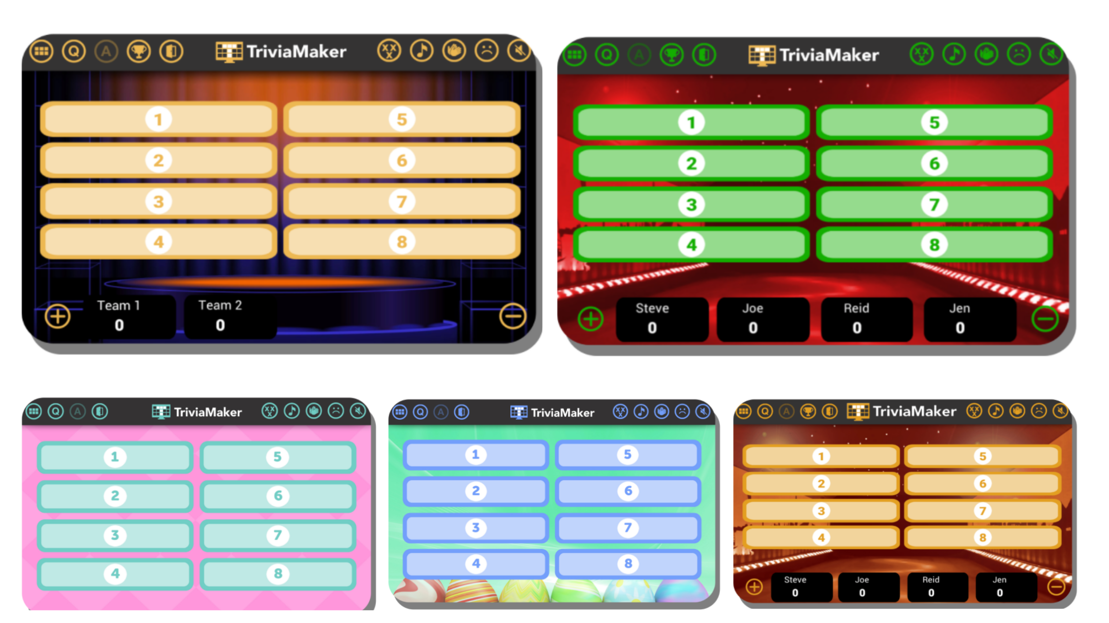 screenshot of the five trivia maker theme images